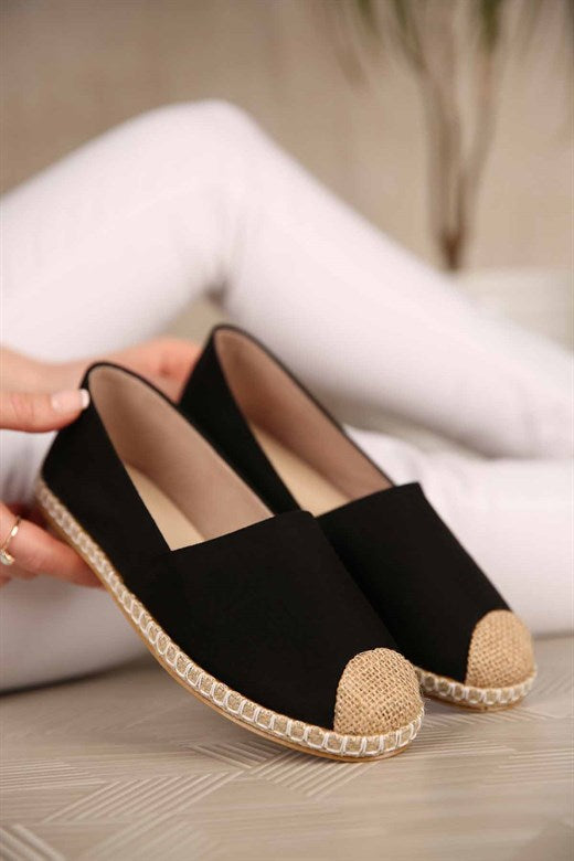 حذاء اسبادريلس جلد سويدي أسود نسائي