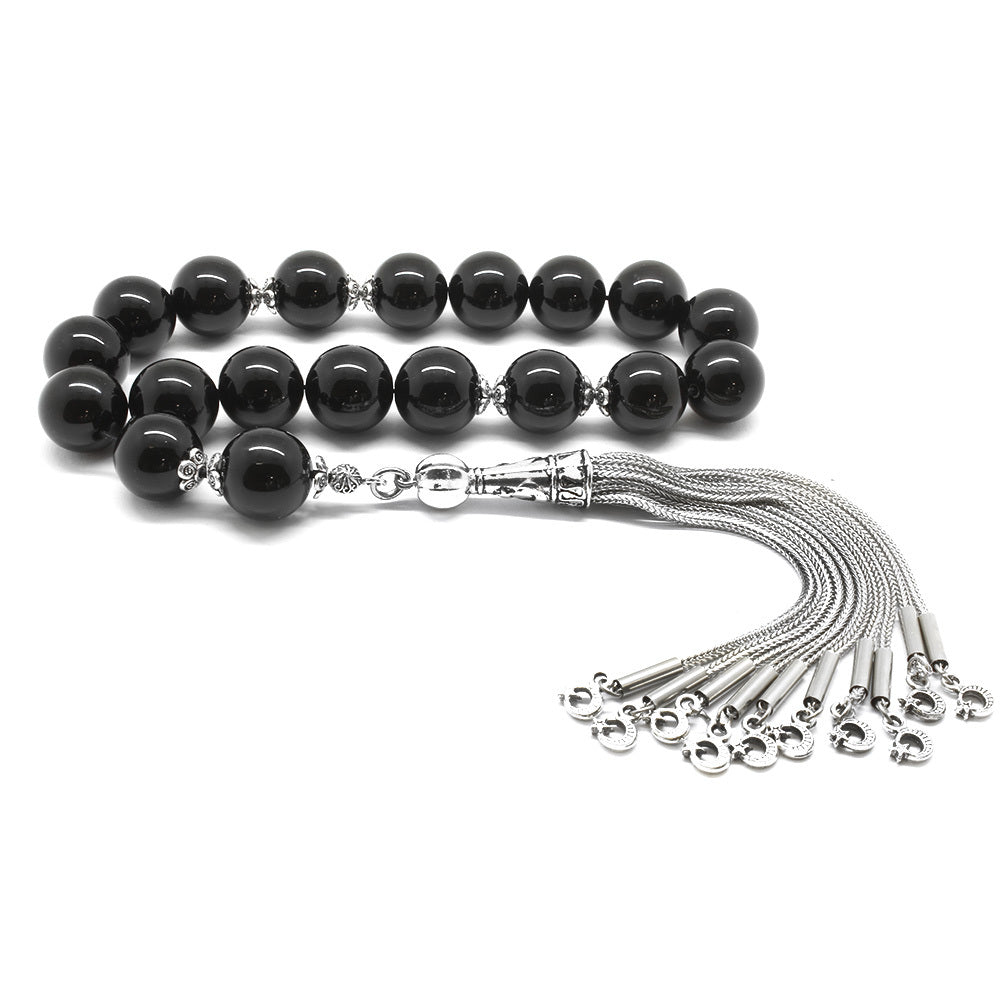 Stainless Metal Fringe Round Cut Onyx Natural Stone Prayer Beads