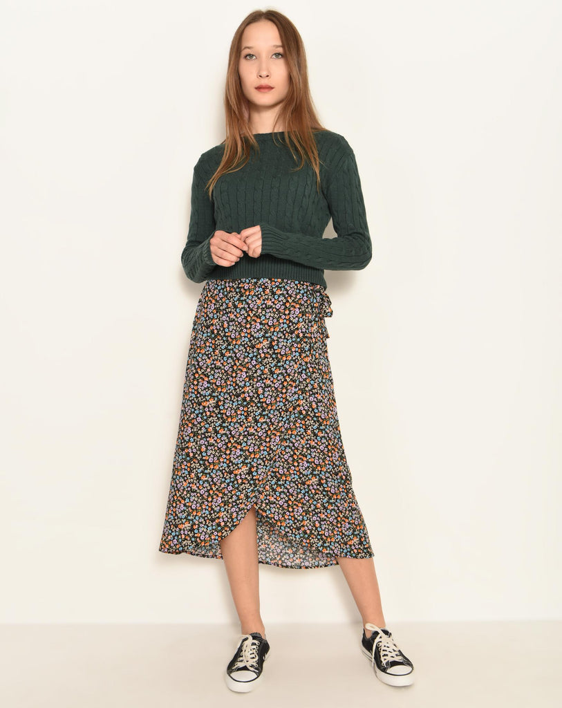 Women's Floral Pattern Midi Envelope Skirt