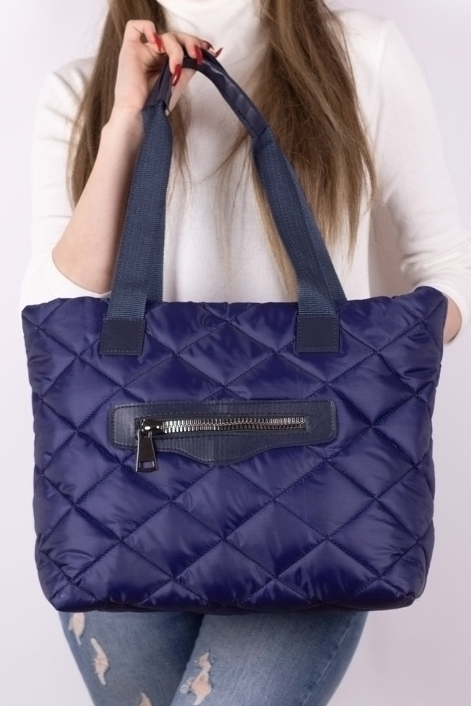 Women's Navy Blue Quilted Parachute Fabric Sport Sleeve Bag