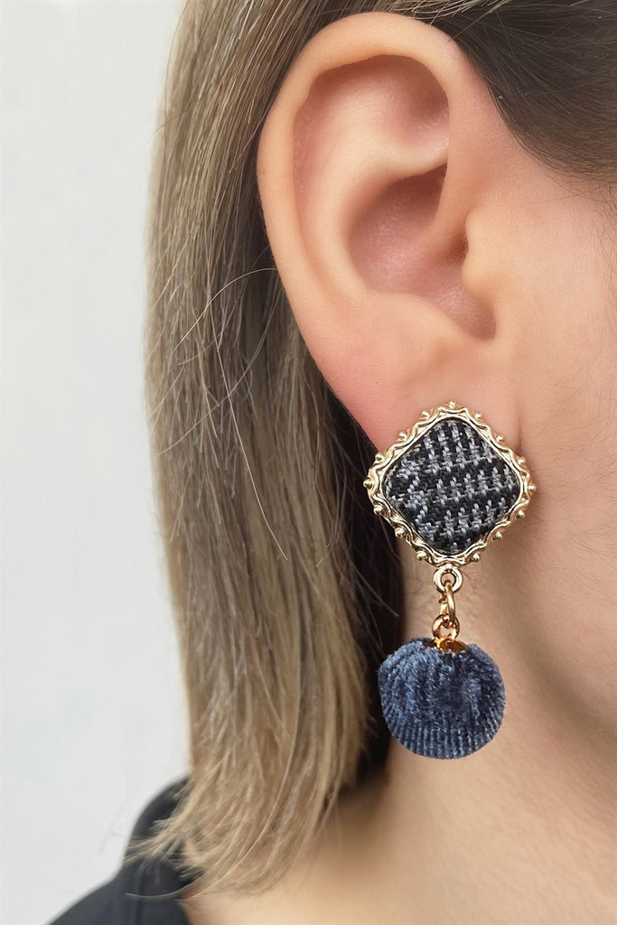Women's Plaid Navy Blue Earrings - 1 Pair