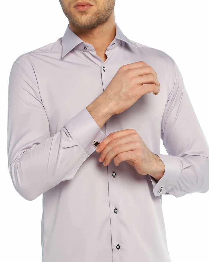 Plain Cufflinks Buttoned Lilac Micro Fabric Slim Fit Shirt