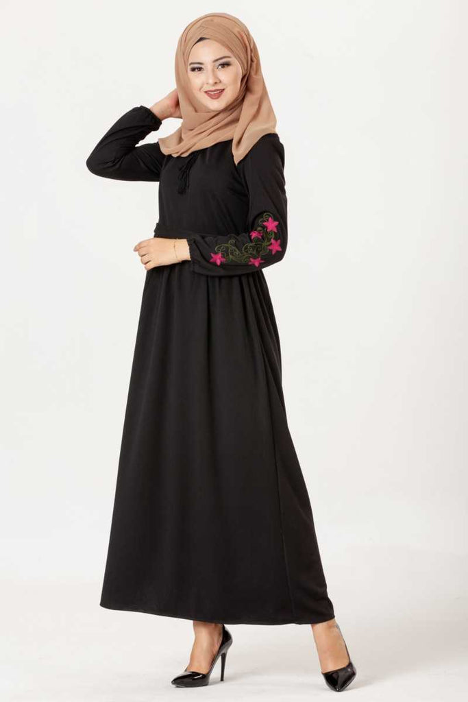 Women's Embroidered Black Modest Dress