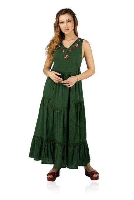 Women's Sleeveless Green Midi Dress