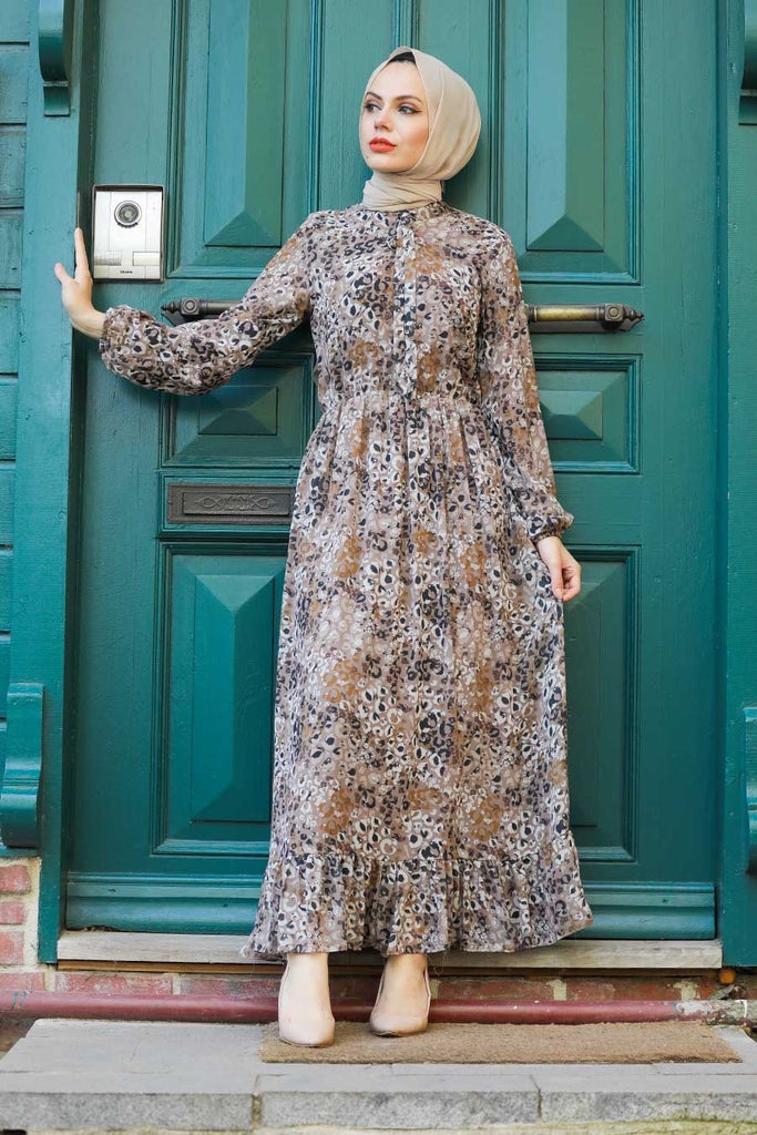 Women's Patterned Mink Modest Dress