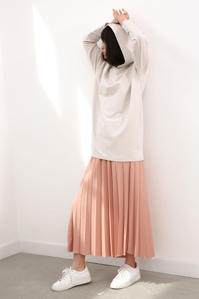 Women's Pleated Powder Rose Midi Skirt