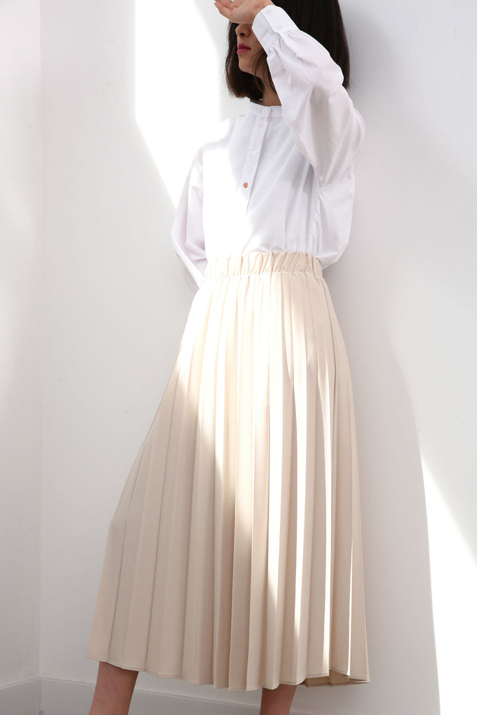 Women's Pleated Stone Color Midi Skirt