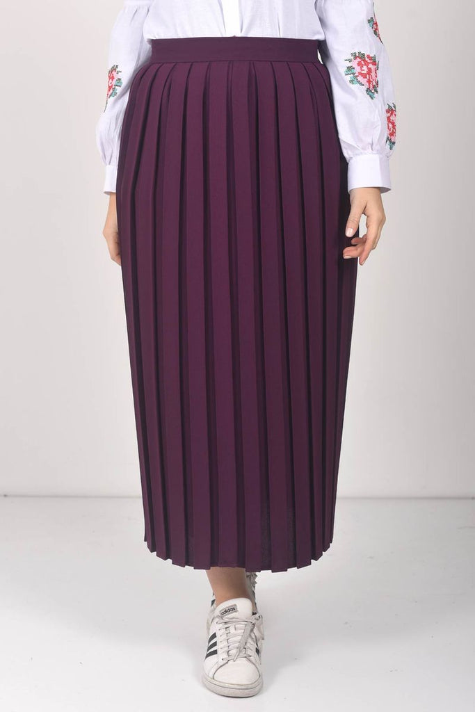 Women's Pleated Damson Midi Skirt