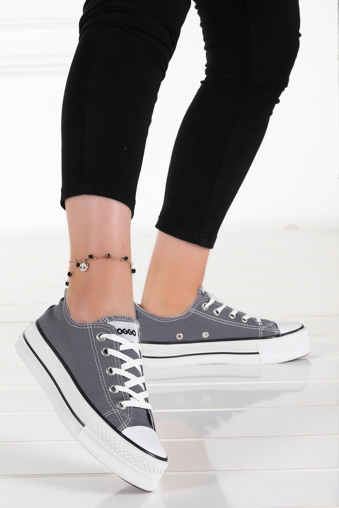 Women's Grey Linen Sport Shoes