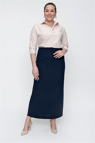 Women's Oversize Lined Navy Blue Crepe Skirt