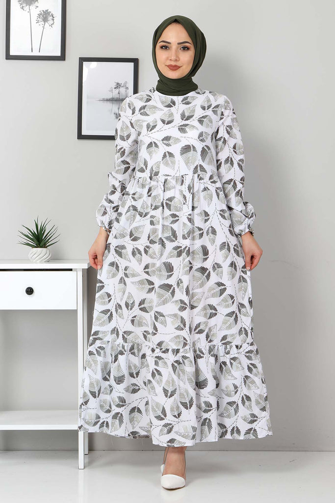 Women's Khaki Leaf Pattern Dress