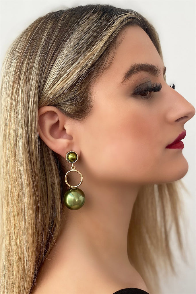 Women's Green Ball Figure Earrings - 1 Pair